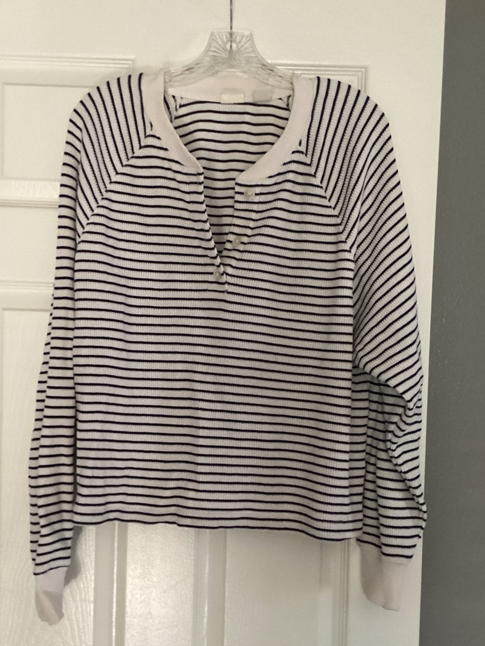 Levi's White and Blue Striped Long Sleeve Henley Tee